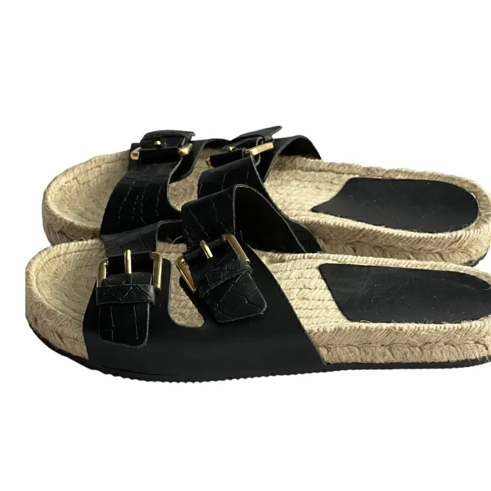 ALDO Buckle Black Sandal with Espadrille Sole NWT